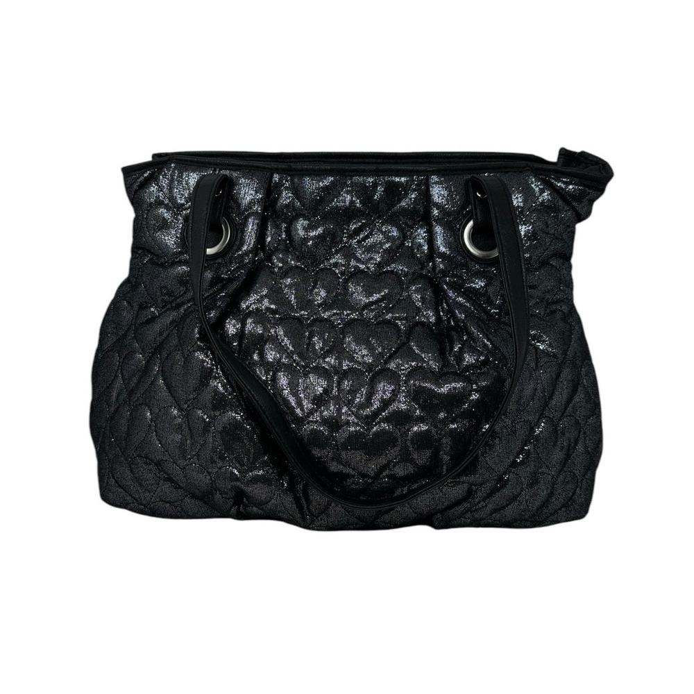 Candie's shimmery iridescent black quilted hearts slouch tote bag purse